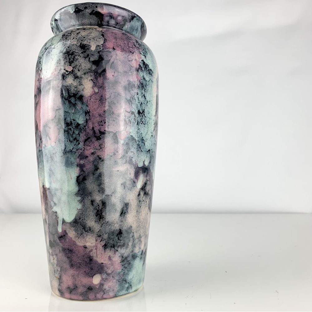 Vintage Tall Tie Dye Drippy Harris Haeger Pottery Vase Blue Black Pink Glaze MCM